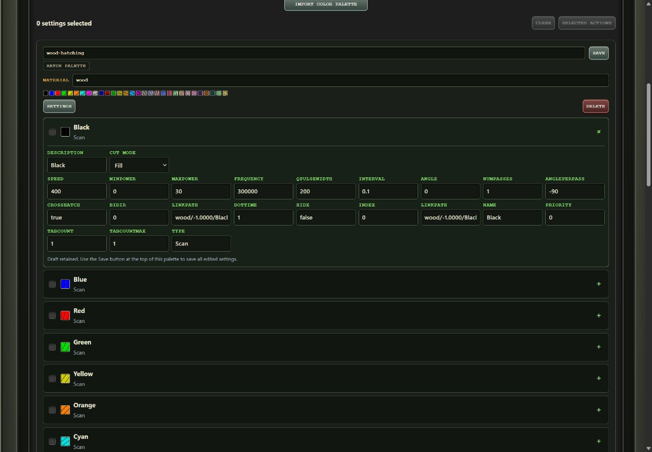 Hatch Palette generator controls in Swatch Palette Vault